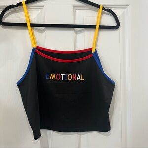 ‘Emotional’ Black Cropped Cami with Colorful Accents NWOT